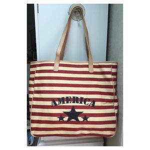 Striped Canvas Large Tote “America” Theme by Amanda Smith - New!.